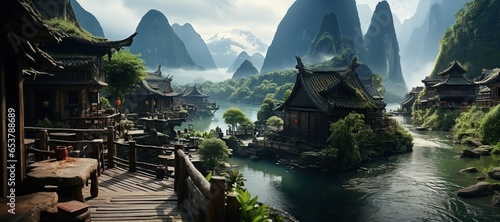 Yangshuo minority culture in China,Generated with AI photo