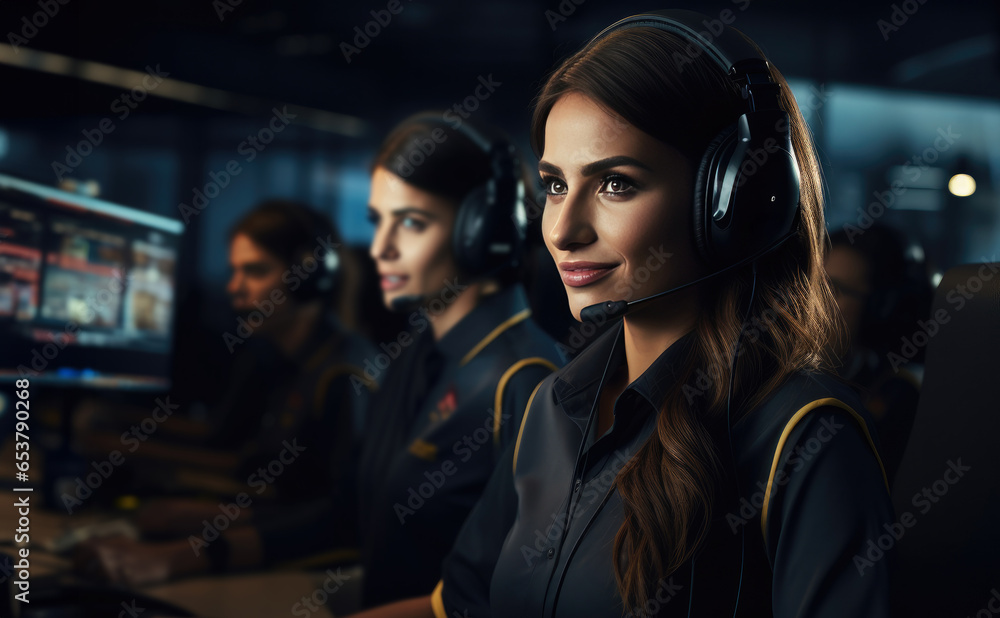 call center workers smiling in headset