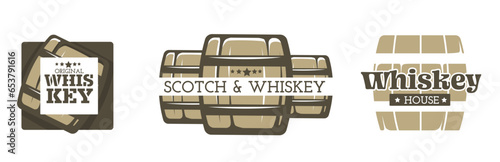 Scotch and whiskey house, barrels with alcohol
