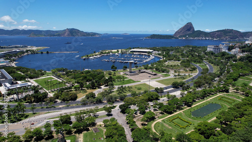 Rio de Janeiro Brazil. Panoramic view of downtown Rio de Janeiro Brazil at sunny day. Tourism landmark of Rio de Janeiro Brazil. Coast overview of downtown city Rio Brazil. photo