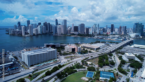 Cityscape Miami Florida United States. Aerial landscape of stunning buildings and traffic at landmark avenue. Miami Florida. Miami United States. Travel destinations. Vacations travel.