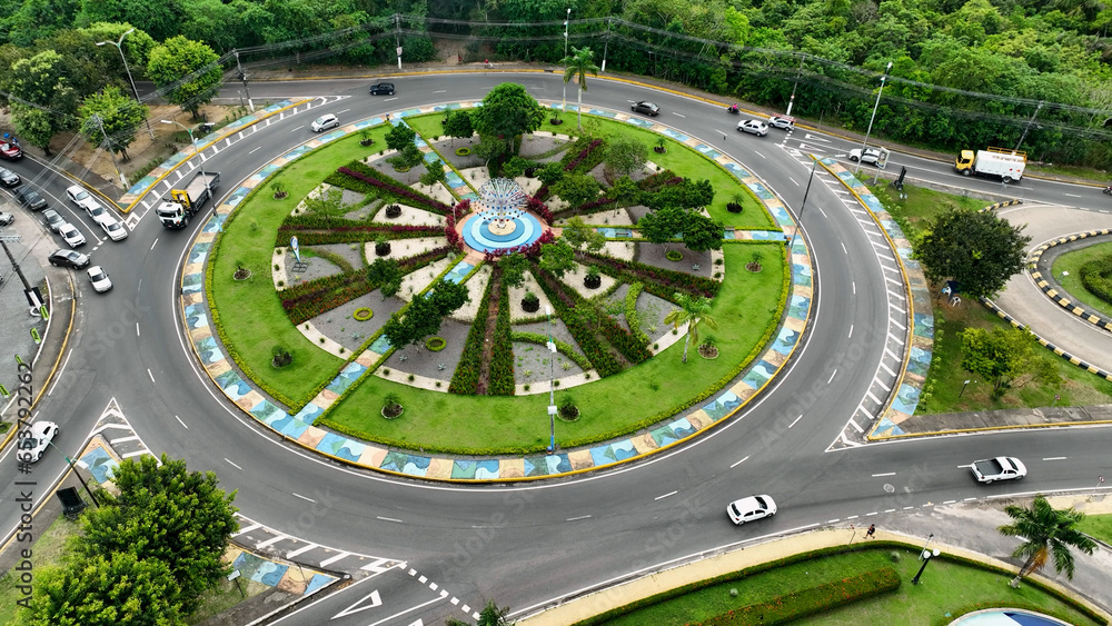 Panoramic aerial view of famous Letters Square Roundabout downtown city Manaus Brazil. Cityscape of tourism landmark city. Letters Roundabout at downtown Manaus Brazil. Panoramic aerial view of famous Letters Square Roundabout downtown city Manaus Brazil. Cityscape of tourism landmark city. Letters Roundabout at downtown Manaus Brazil.