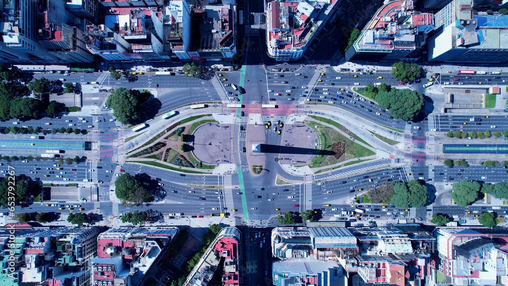 Obraz premium Obelisk Monument Buenos Aires Argentina. Panorama landscape of tourism landmark downtown of capital of Argentina. Tourism landmark. Outdoors downtown city. Urban scenery of Buenos Aires city.