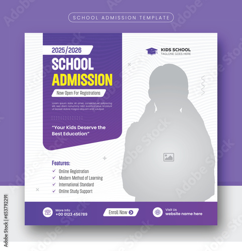 Kids school admission social media post, Students Back to school admission promotion social media post banner template. Back to School admission social media post or Instagram post or flyer Design.