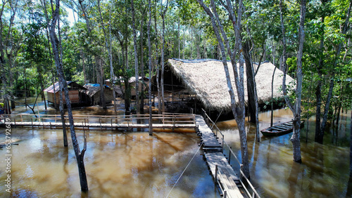 Fotografia Indigenous native village at Amazon Forest Amazonas Brazil