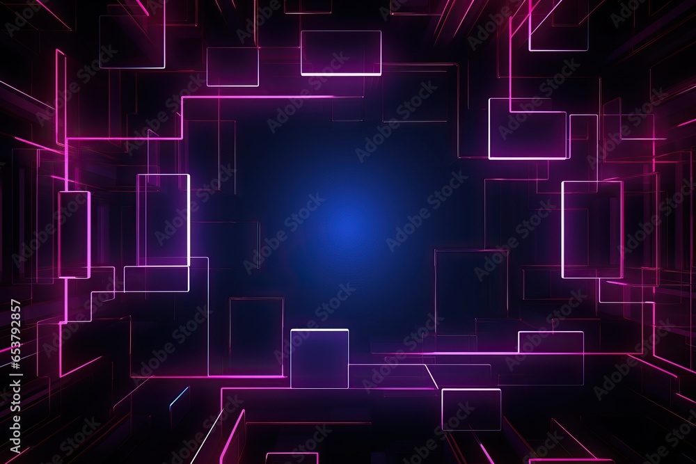 Background of A dark room with a blue light in the middle created with Generative AI technology Background of A dark room with a blue light in the middle created with Generative AI technology
