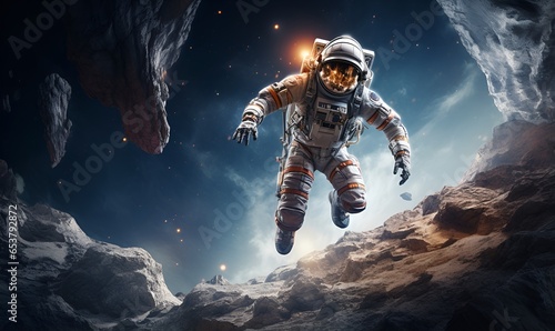 astronaut exploring extraterrestrial planets or moon, ai generative © Miftah