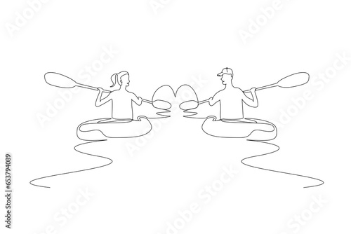 young couple in love canoe kayak boat activity love heart icon simple line art design