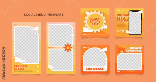 social media template banner blog fashion sale promotion. fully editable instagram and facebook square post frame puzzle organic sale poster. fresh yellow orange friday vector background