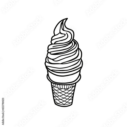 Vector illustration of Ice cream cone outline line art, Simple flat design isolated on white background