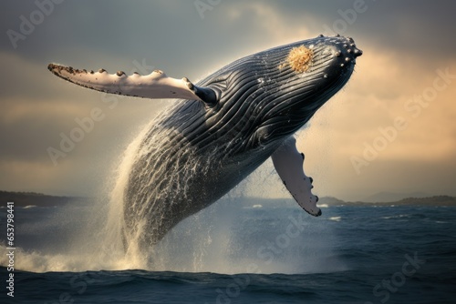 Whale breaching the surface of the ocean