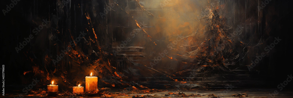 An Oil Painting Backdrop Featuring a Candle With Copy Space An Oil Painting Backdrop Featuring a Candle With Copy Space