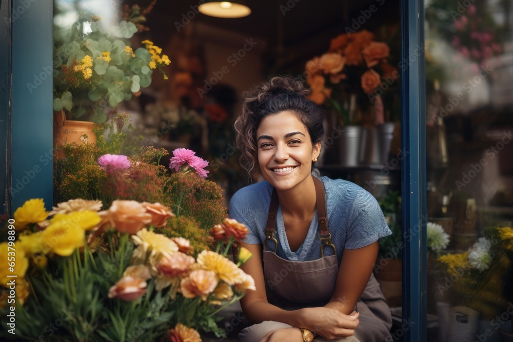 Woman Smiling happy face portrait at a flower shop
