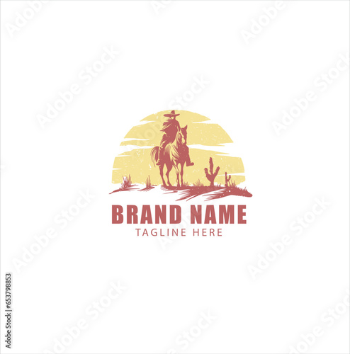 vintage man on horse cowboy logotype