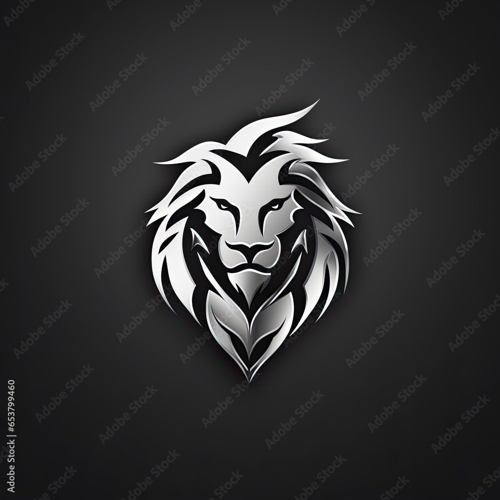 Animal logo design with metal style. Loin logo design template. Silver loin logo design inspiration. silver loin logo design template. Loin icon