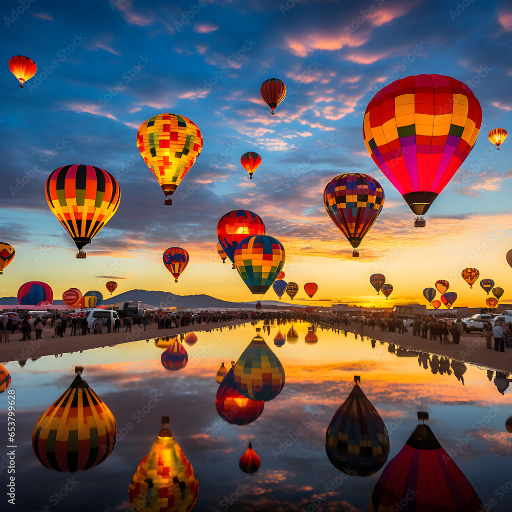 Fototapeta premium hot air balloon in sunset