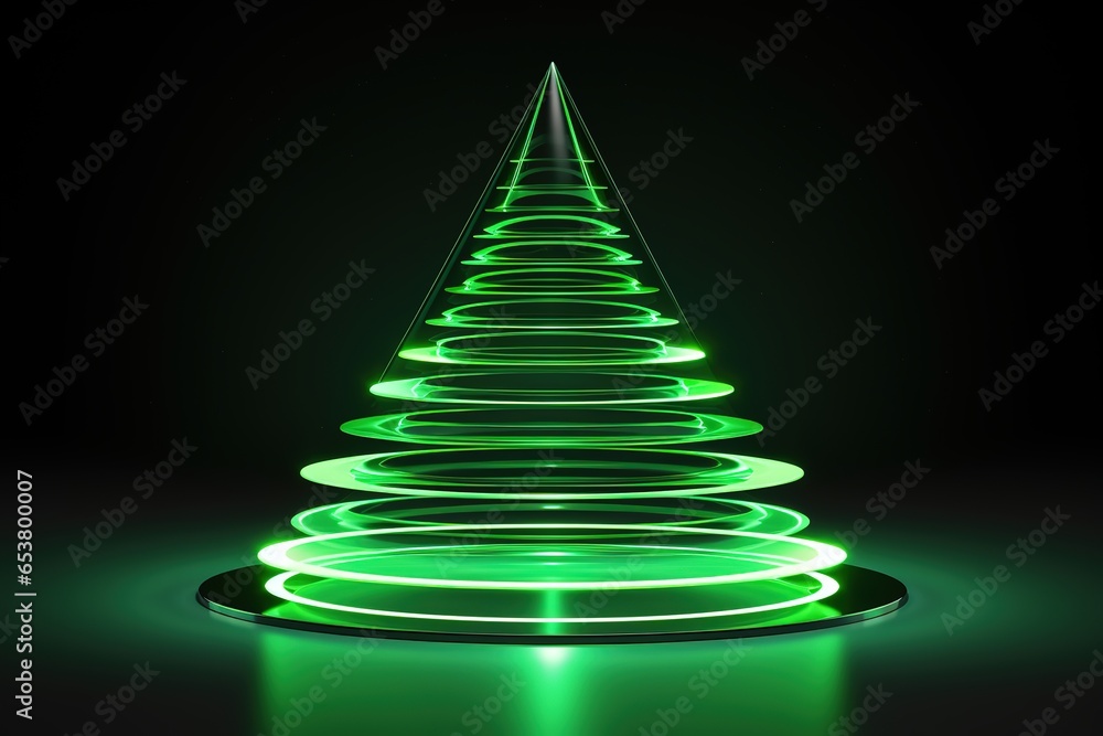 Fototapeta premium futuristic glowing neon green christmas tree on black background.