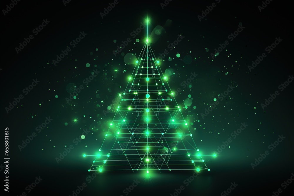 futuristic glowing green christmas tree , digital electronic ...