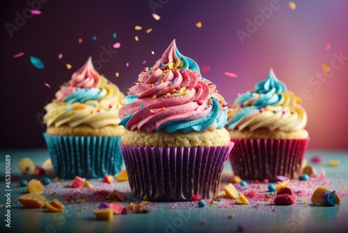 Decadent Gourmet Cupcake Hyper-Realistic Image - High-Resolution  Colorful   Creamy Dessert Delight with Bursting Toppings  AI Generated
