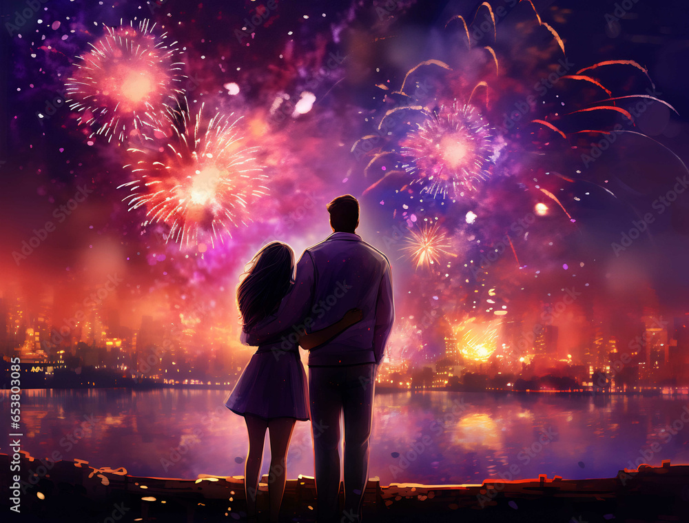 fireworks light romantic night decoration banner