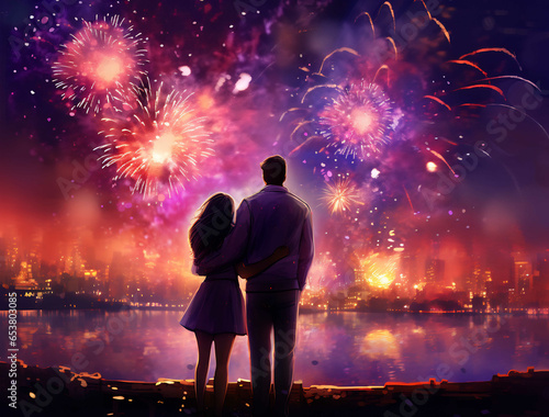 fireworks light romantic night decoration banner