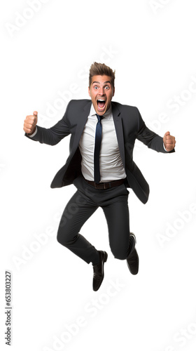 Business Man Wearing A Suit jumping. Isolated on Transparent background.. Isolated on Transparent background.