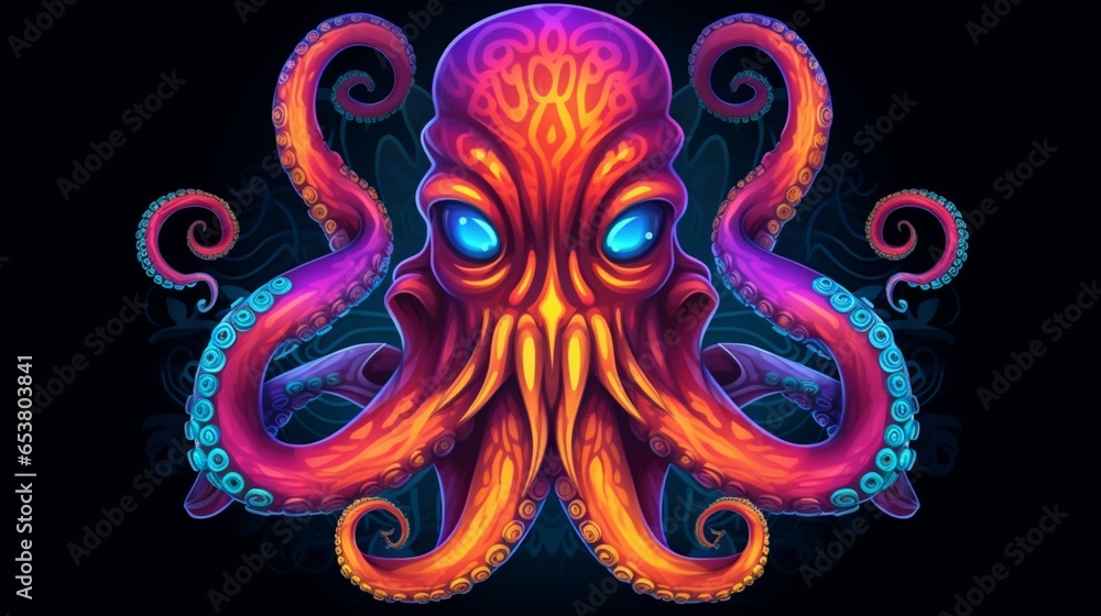 a hip colorful Octopus head design with a futuristic.Generative AI - obrazy, fototapety, plakaty 
