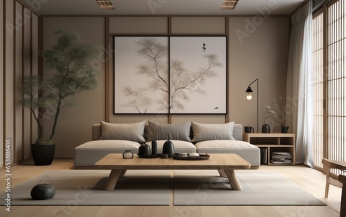 3d interior of a Japandi style interior living room © Stormstudio