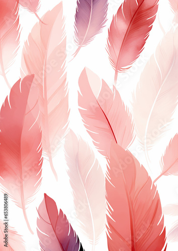 Pink watercolor feather pattern illustration created with Generative Ai © Andrii Yablonskyi
