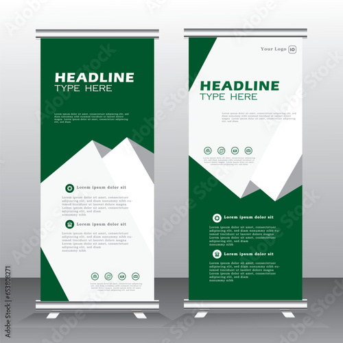 Modern Green color roll up business brochure flyer banner design vertical template, abstract presentation background, modern publication x-banner and flag-banner, Roll up banner stand