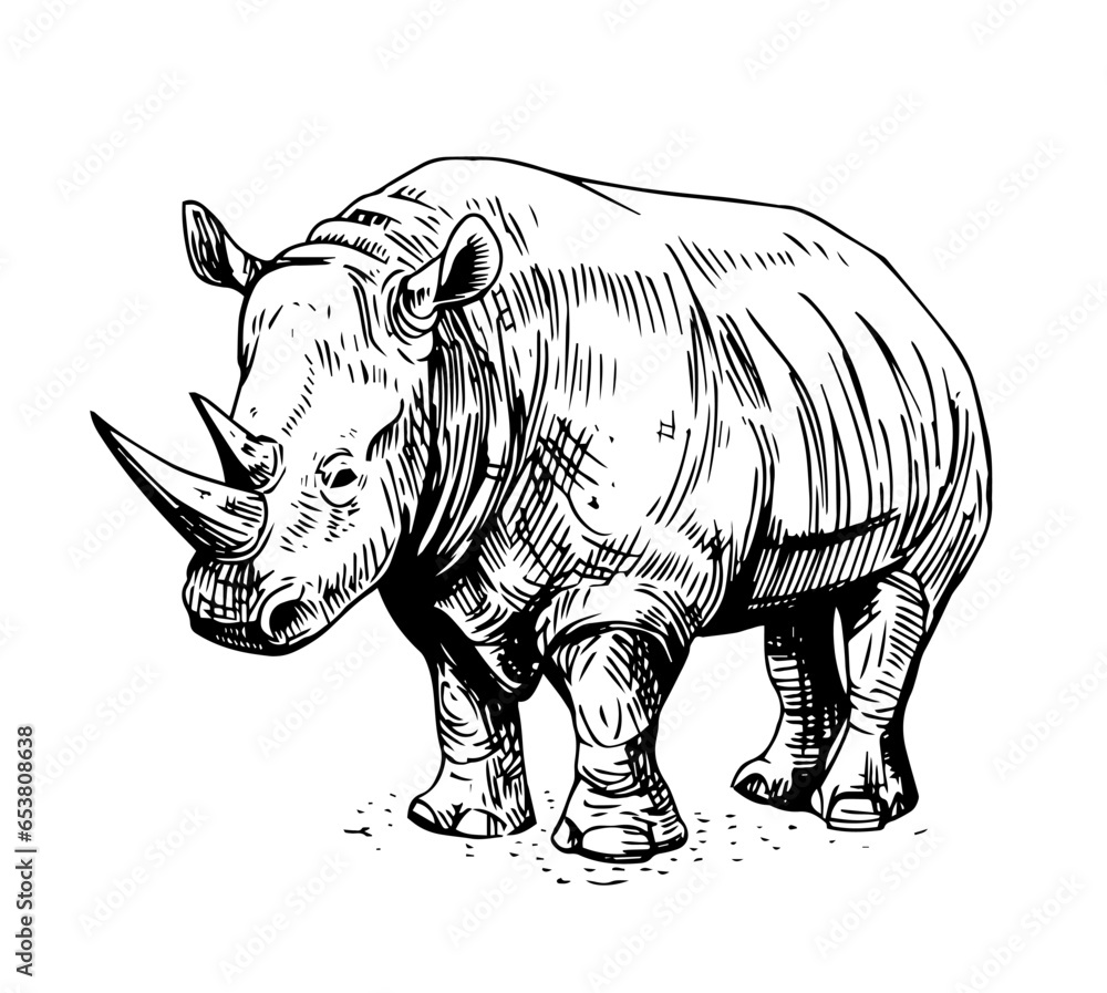 Rhinoceros vector sketch. Hand drawn illustration on transparent background Rhinoceros vector sketch. Hand drawn illustration on transparent background