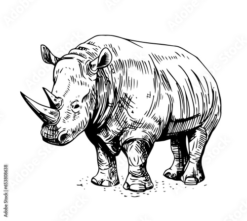 Rhinoceros vector sketch. Hand drawn illustration on transparent background