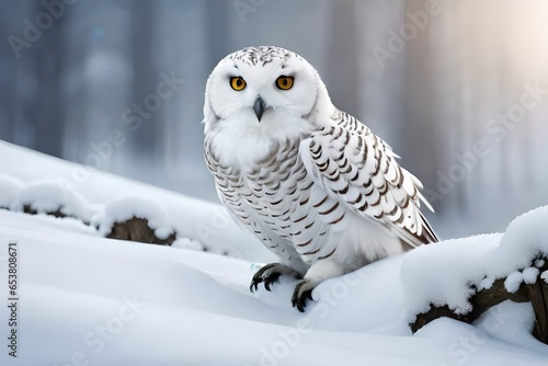 white snow owl on the branch of tree covered with snow  © Ya Ali Madad 