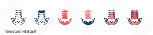 Hand palm holding database server could network hosting sharing information icon vector cyberspace computer global storage datum symbol illustration 