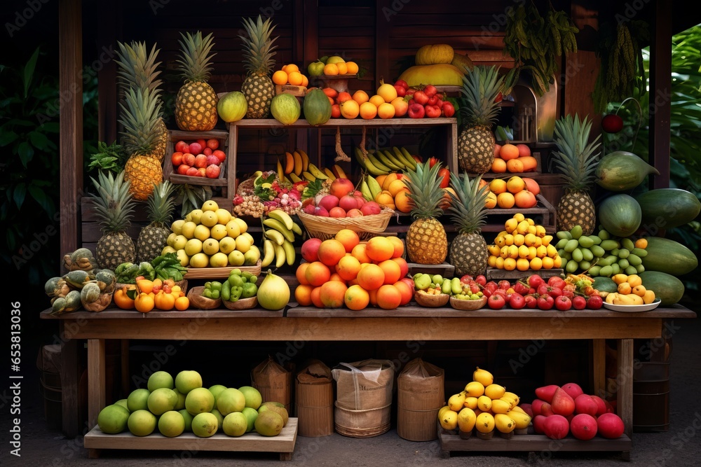 Fruits on display at a market stall in Bali, Indonesia Fruits on display at a market stall in Bali, Indonesia