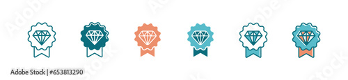 business verified guaranteed success diamond core value goal icon vector jewelry gemstone with warranty badge recommended trustworthy symbol illustration