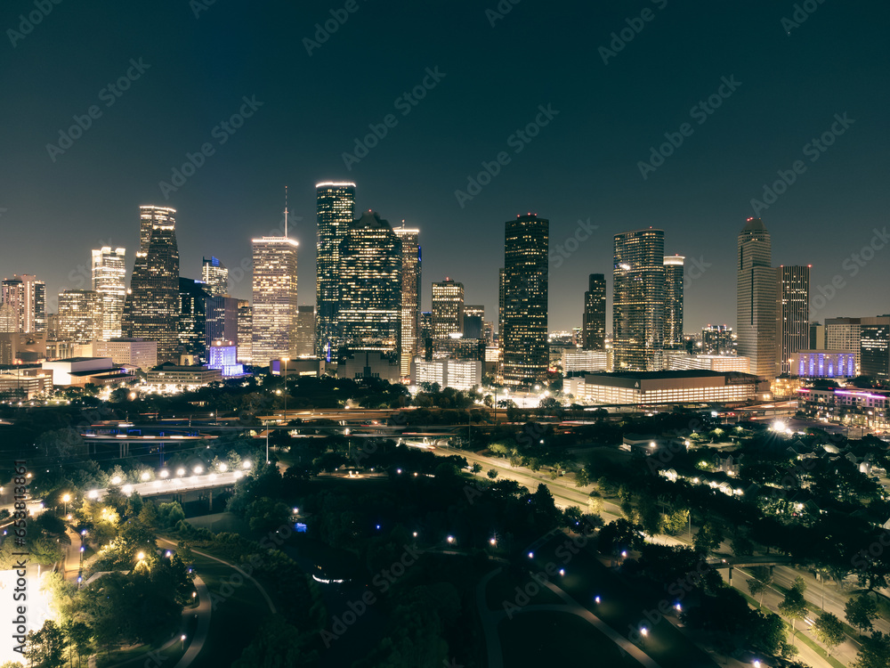 Houston city at night Stock Photo | Adobe Stock