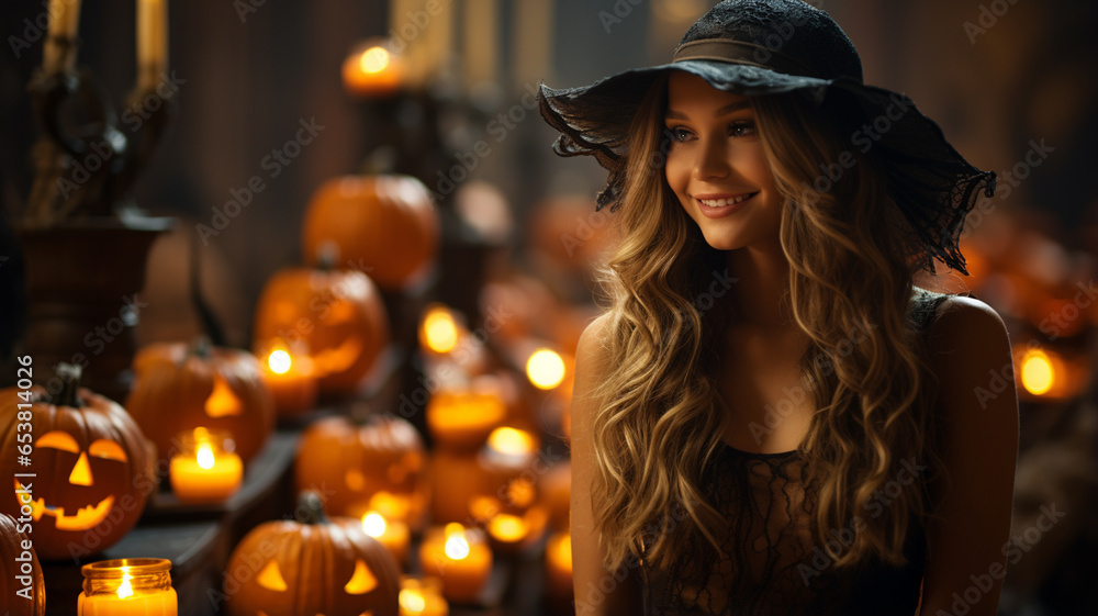 beautiful woman dressed in witch costume for halloween beautiful woman dressed in witch costume for halloween