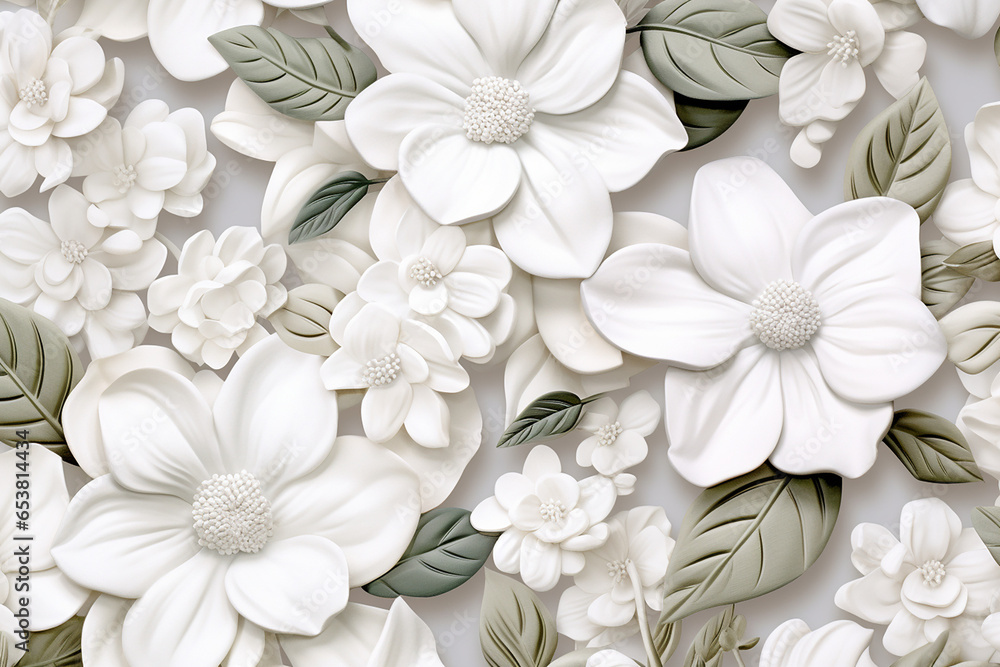 3D ultra realistic white floral flowers background repeating pattern created with Generative Ai 3D ultra realistic white floral flowers background repeating pattern created with Generative Ai