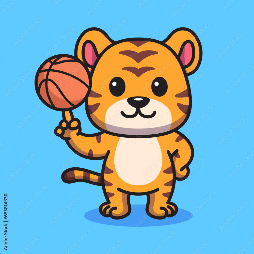 Obraz premium Tiger Spinning Basketball Cartoon Illustration