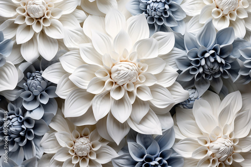 3D ultra realistic white floral flowers background repeating pattern created with Generative Ai