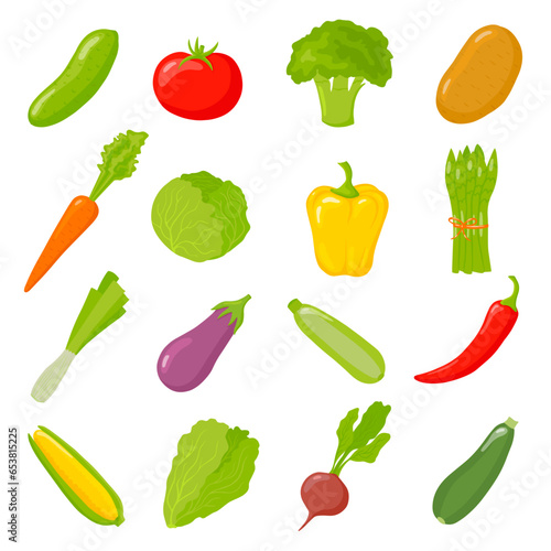 Vegetables set of vector illustration, healty food, veggies, vegetable stickers