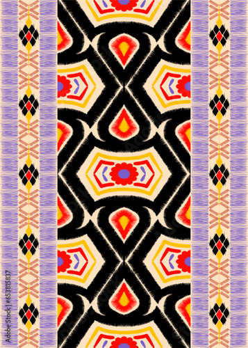 Ethnic flower vertical embroidery ikat traditional pattern.Seamless flora ethnic pattern.Ethnic folk embroidery pattern.vector illustration.design for fabric,clothing,texture,decoration,wrapping.