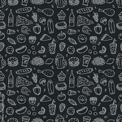 Seamless food pattern. Drawn doodle food background