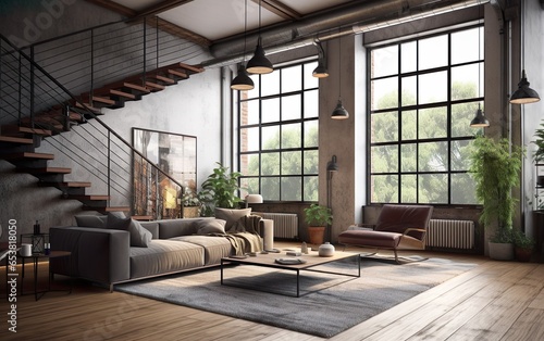 Living room interior in loft industrial style © Stormstudio