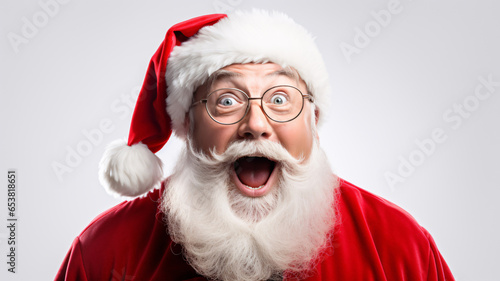 Portrait of Santa Claus with a surprised face, on a white background 