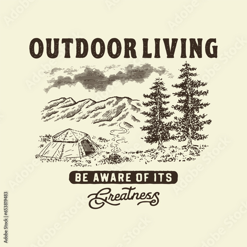 outdoor illustration living graphic camp design fire vintage forest t shirt mountains badge adventure sketch nature drawing