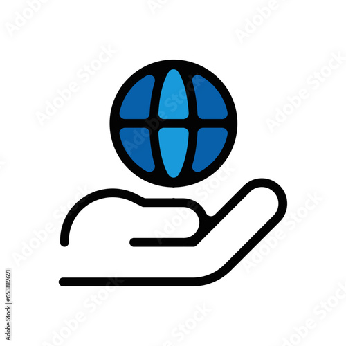 picto logo icones et symbole ecologie label logo planete terre main couleur bleu