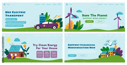 Web banner design set for clean energy promo