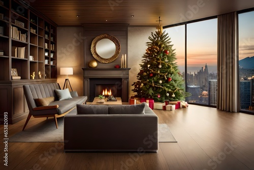 living room with christmas tree